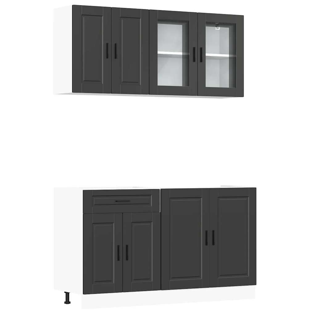 4 Piece Kitchen Cabinet Set "Porto" Black Engineered Wood