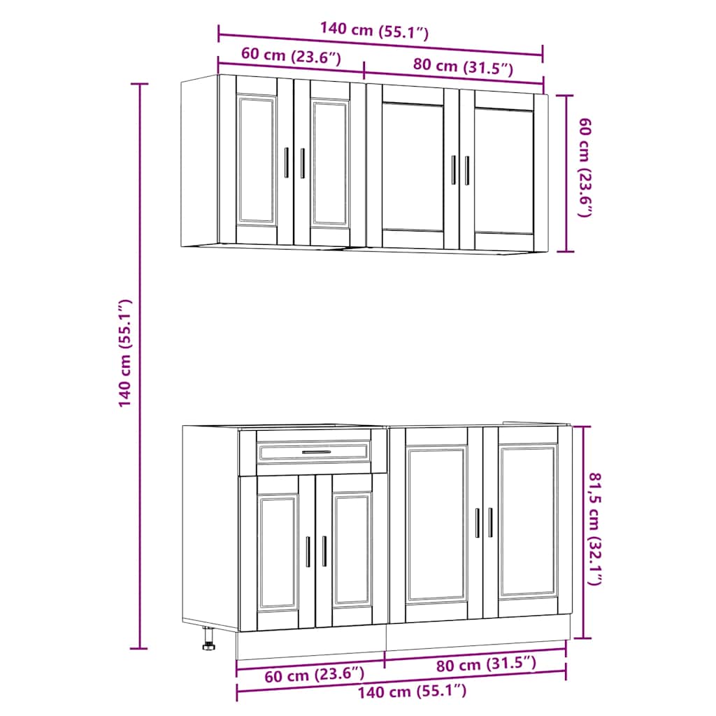 4 Piece Kitchen Cabinet Set "Porto" Black Engineered Wood