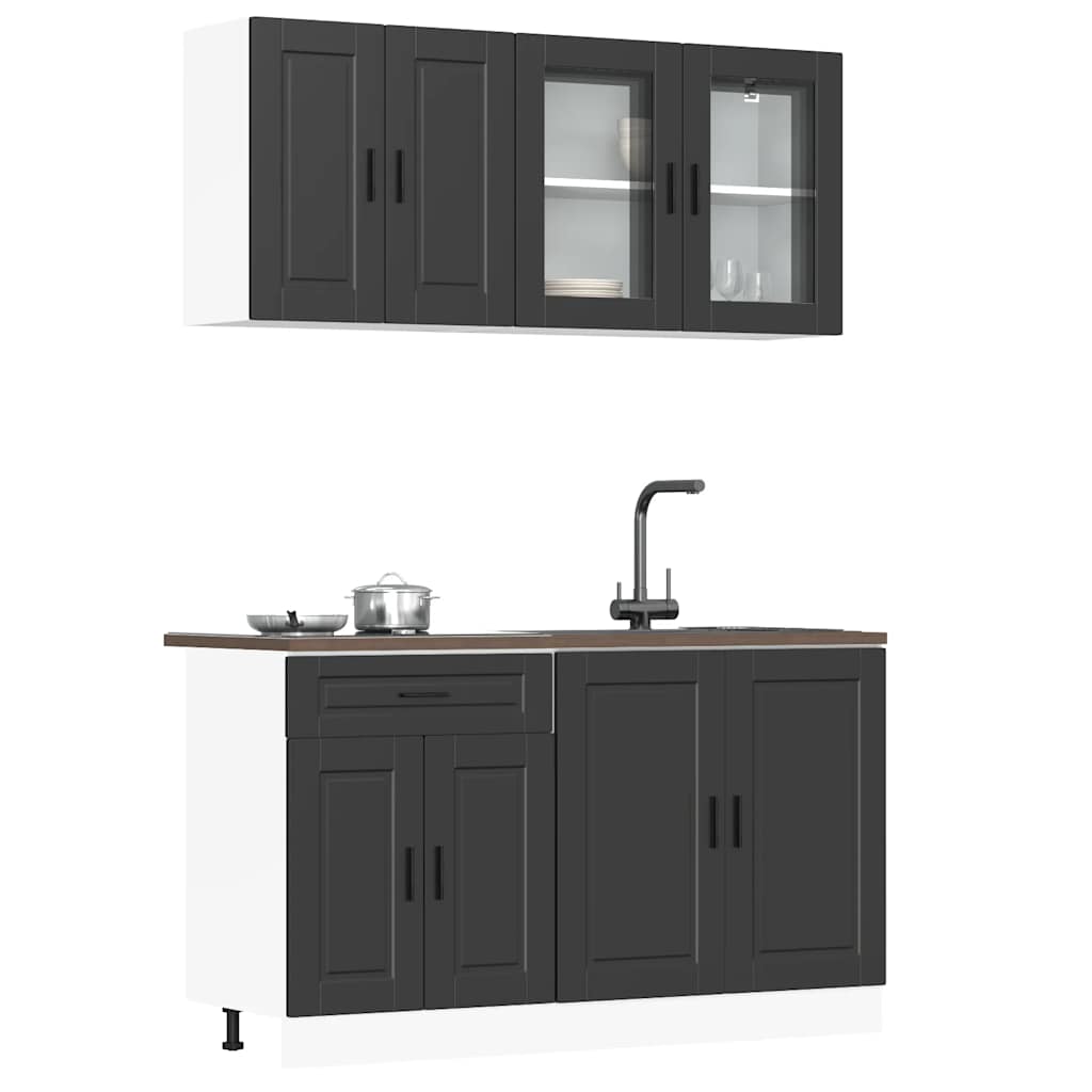 4 Piece Kitchen Cabinet Set "Porto" Black Engineered Wood