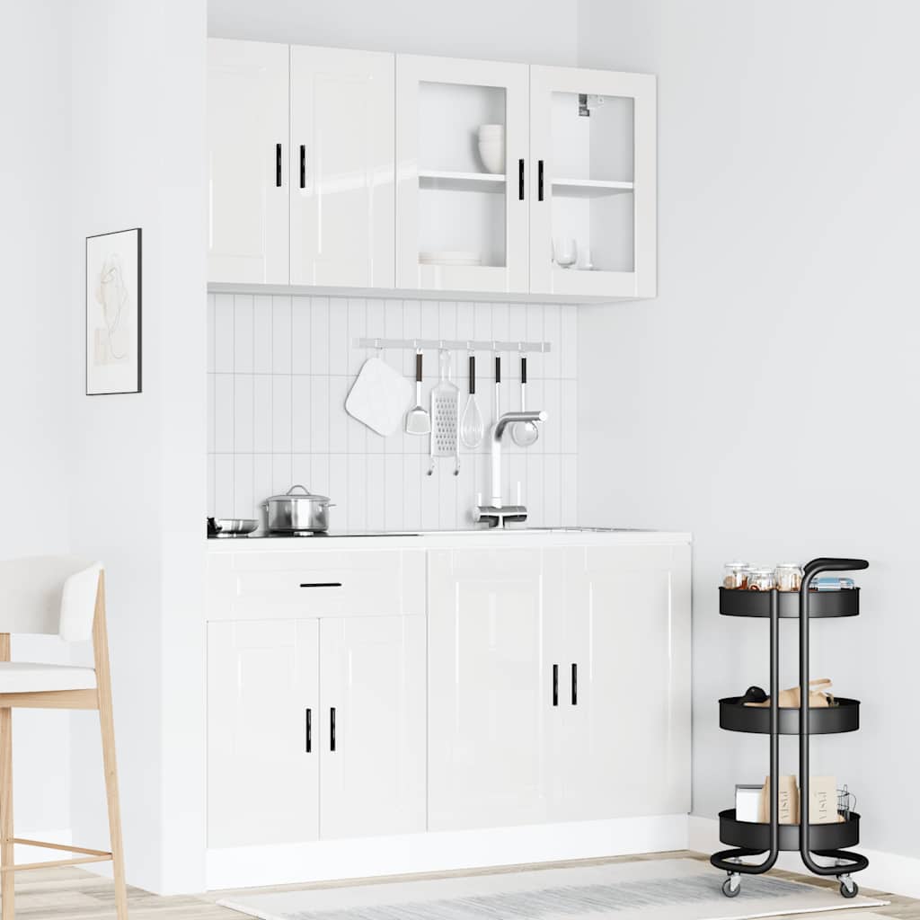 4 Piece Kitchen Cabinet Set "Porto" High Gloss White Engineered Wood