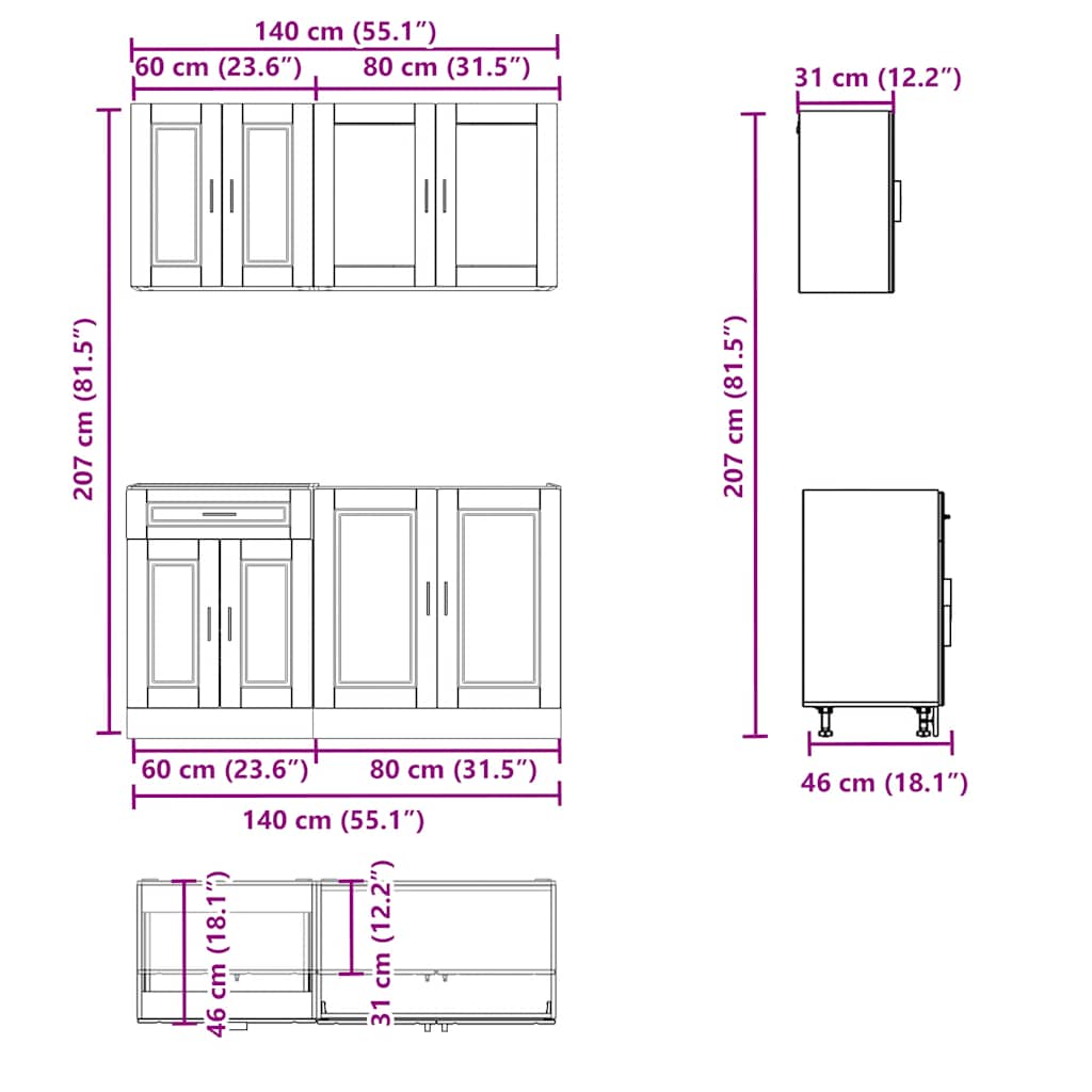 4 Piece Kitchen Cabinet Set "Porto" High Gloss White Engineered Wood