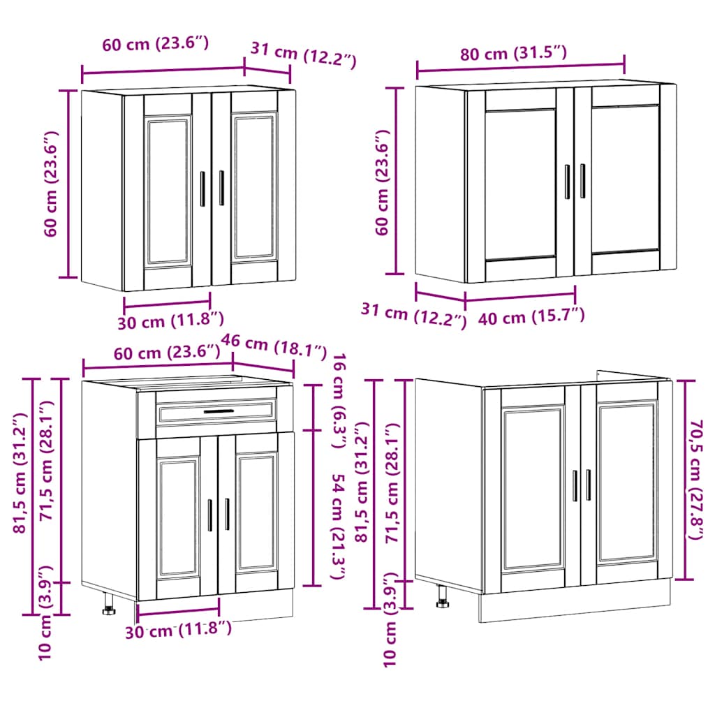 4 Piece Kitchen Cabinet Set "Porto" High Gloss White Engineered Wood