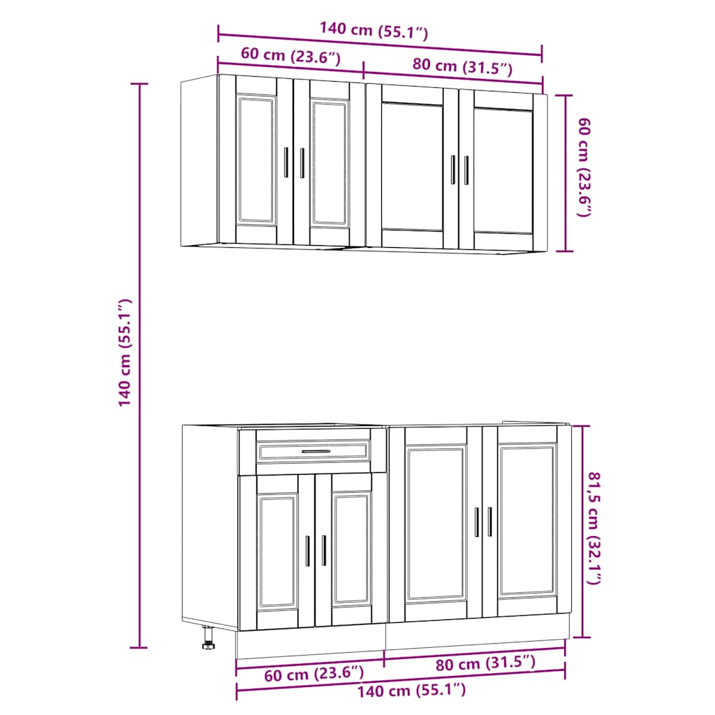 4 Piece Kitchen Cabinet Set "Porto" High Gloss White Engineered Wood
