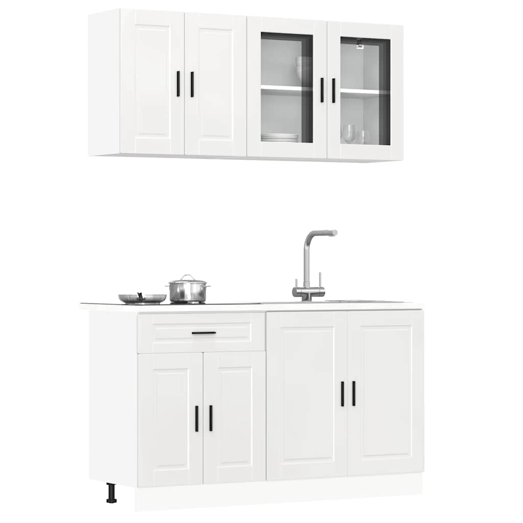 4 Piece Kitchen Cabinet Set "Porto" High Gloss White Engineered Wood