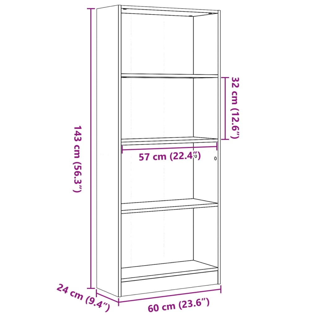 Bookcase Sonoma Oak 60x24x143 cm Engineered Wood