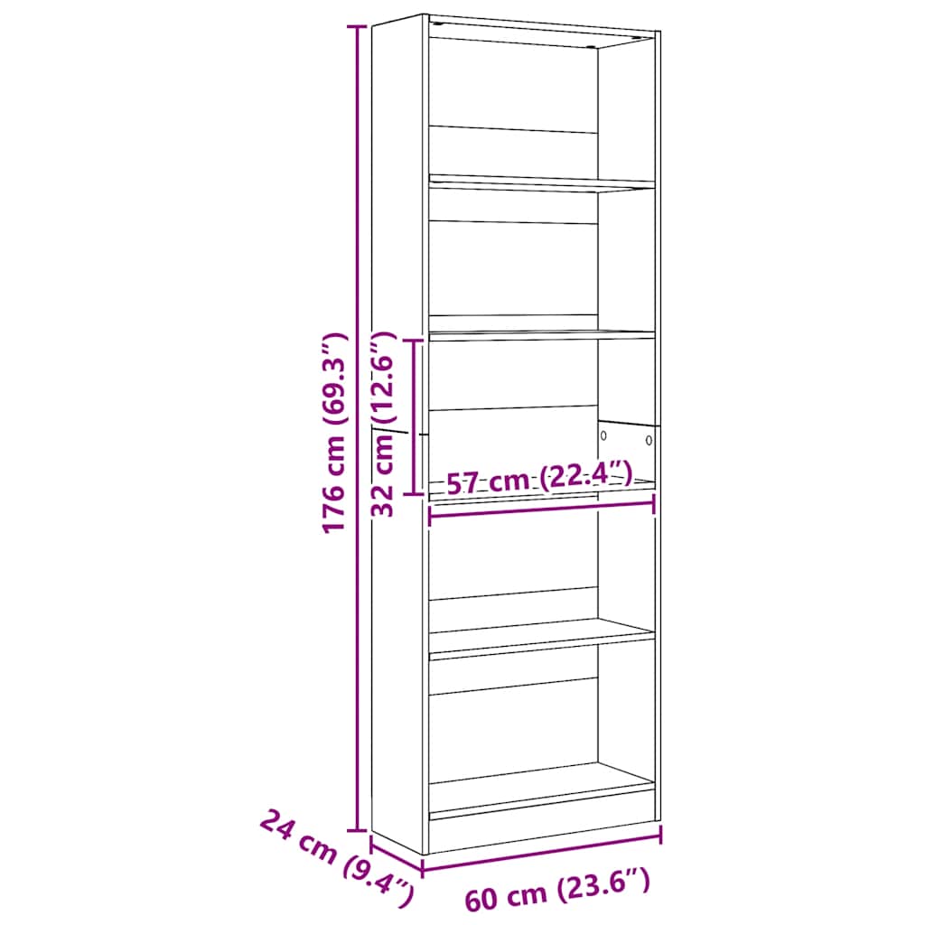 Bookcase Artisian Oak 60x24x176 cm Engineered Wood