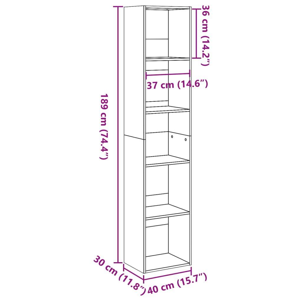 Bookcase White 40x30x189 cm Engineered Wood