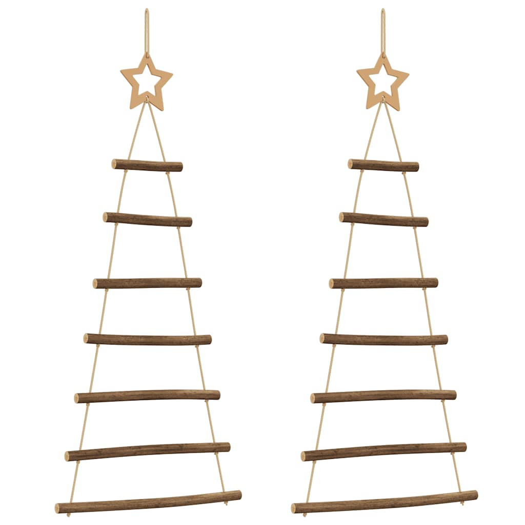  Hanging Christmas Trees with Top Stars 2 pcs 42x90 cm Natural Branch
