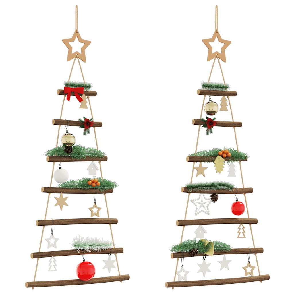  Hanging Christmas Trees with Top Stars 2 pcs 42x90 cm Natural Branch
