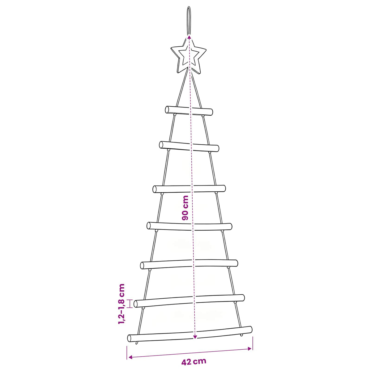 Hanging Christmas Trees with Top Stars 2 pcs 42x90 cm Natural