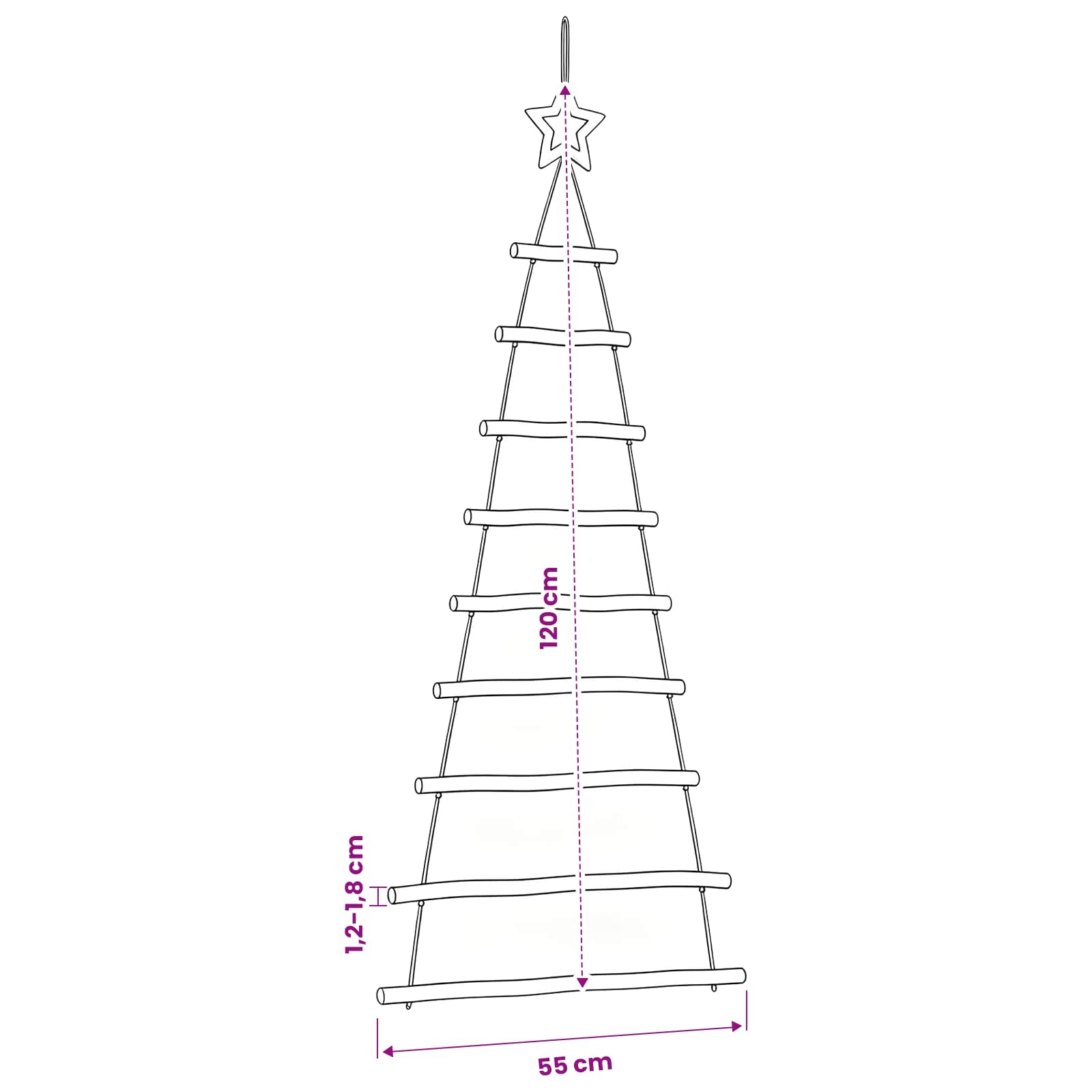Hanging Christmas Trees with Top Stars 2 pcs 55x120 cm