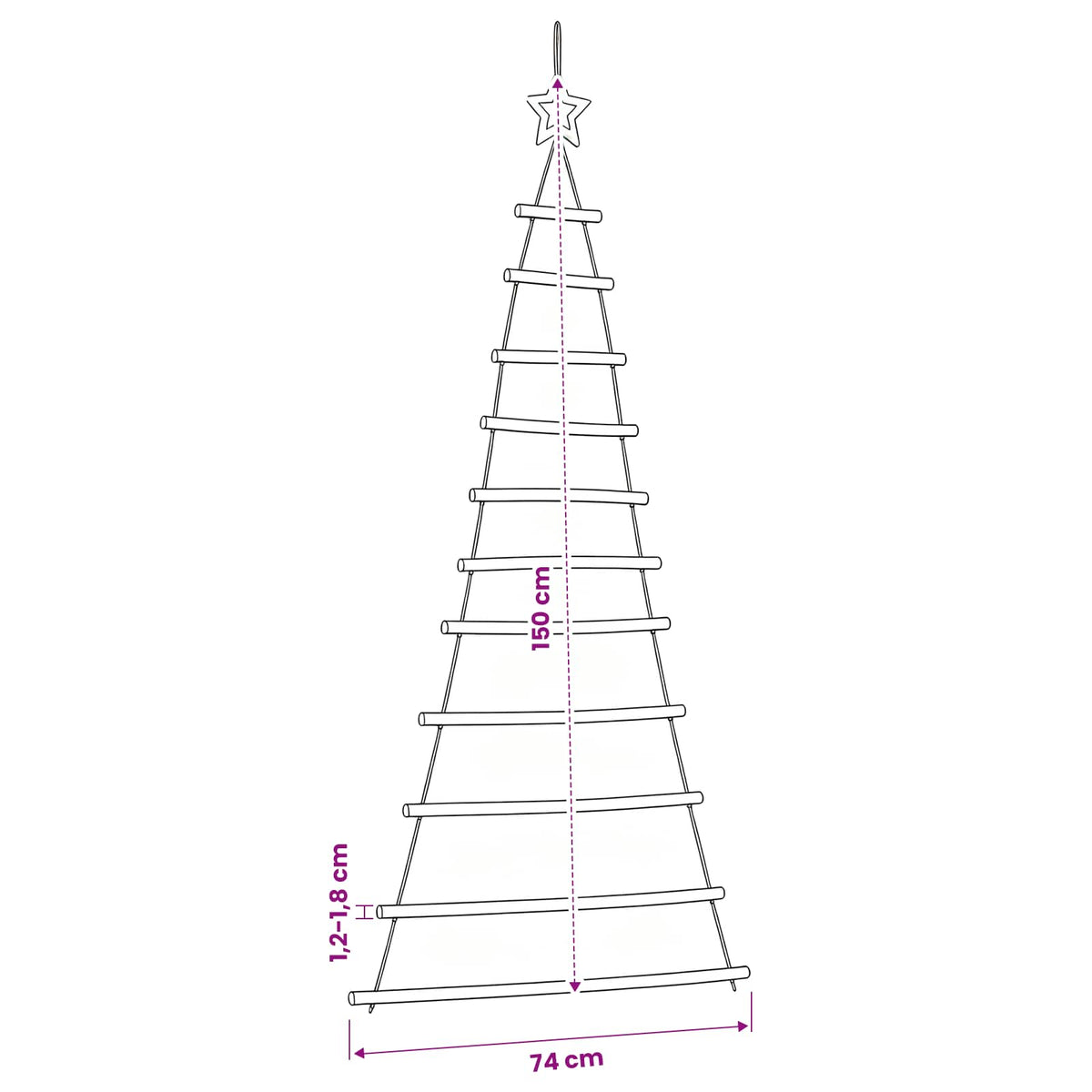 Hanging Christmas Tree with Top Star 74x150 cm Natural Branch