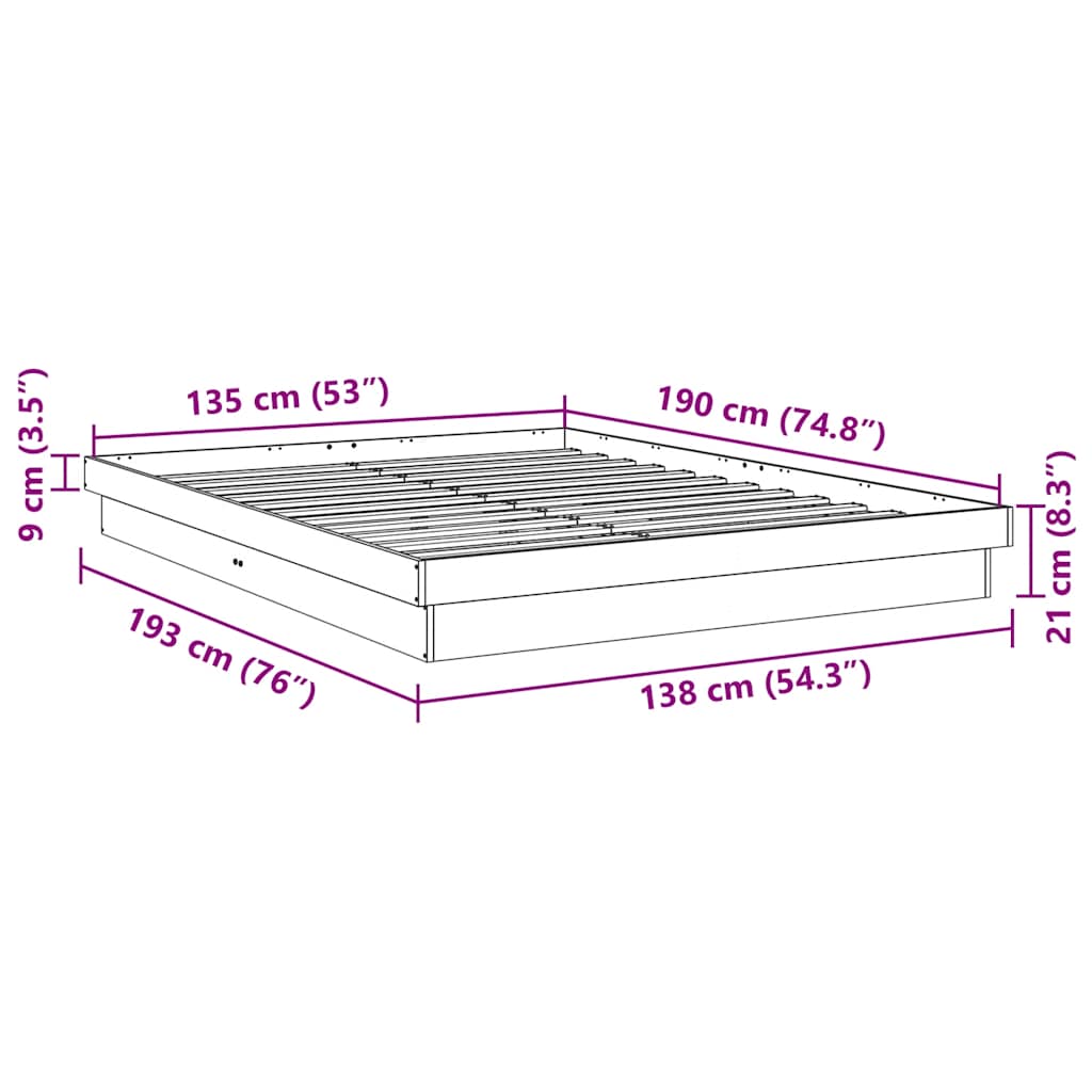 Bed Frame without Mattress 135x190 cm Solid Wood Oak