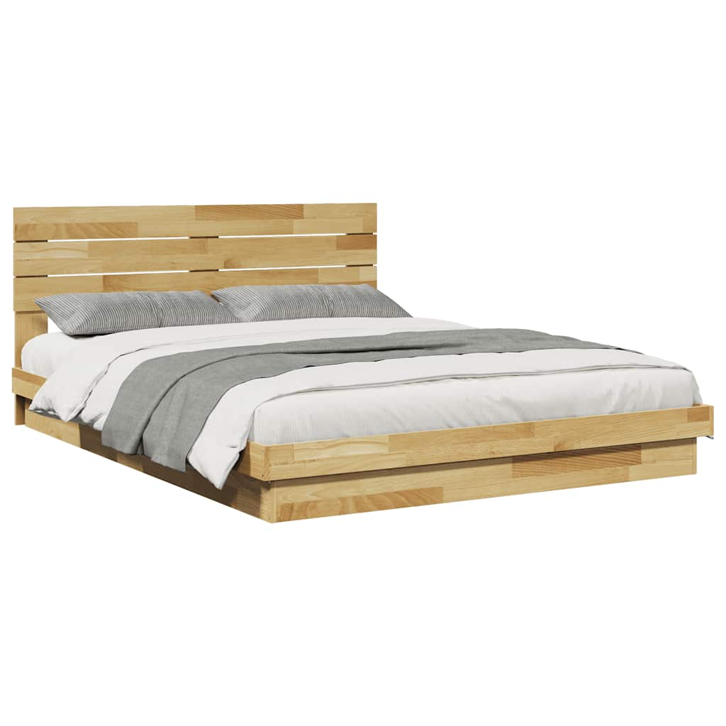 Bed Frame with Headboard without Mattress 150x200 cm Solid Wood Oak