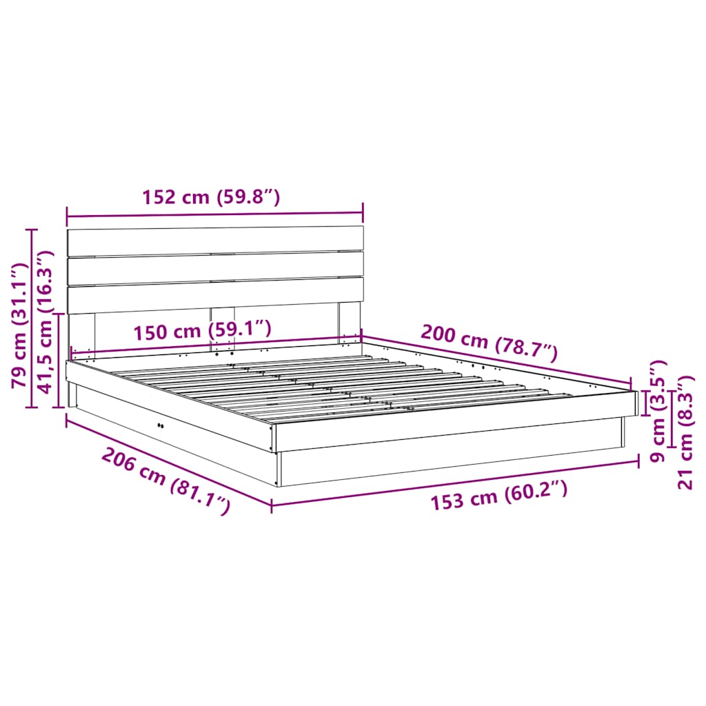 Bed Frame with Headboard without Mattress 150x200 cm Solid Wood Oak