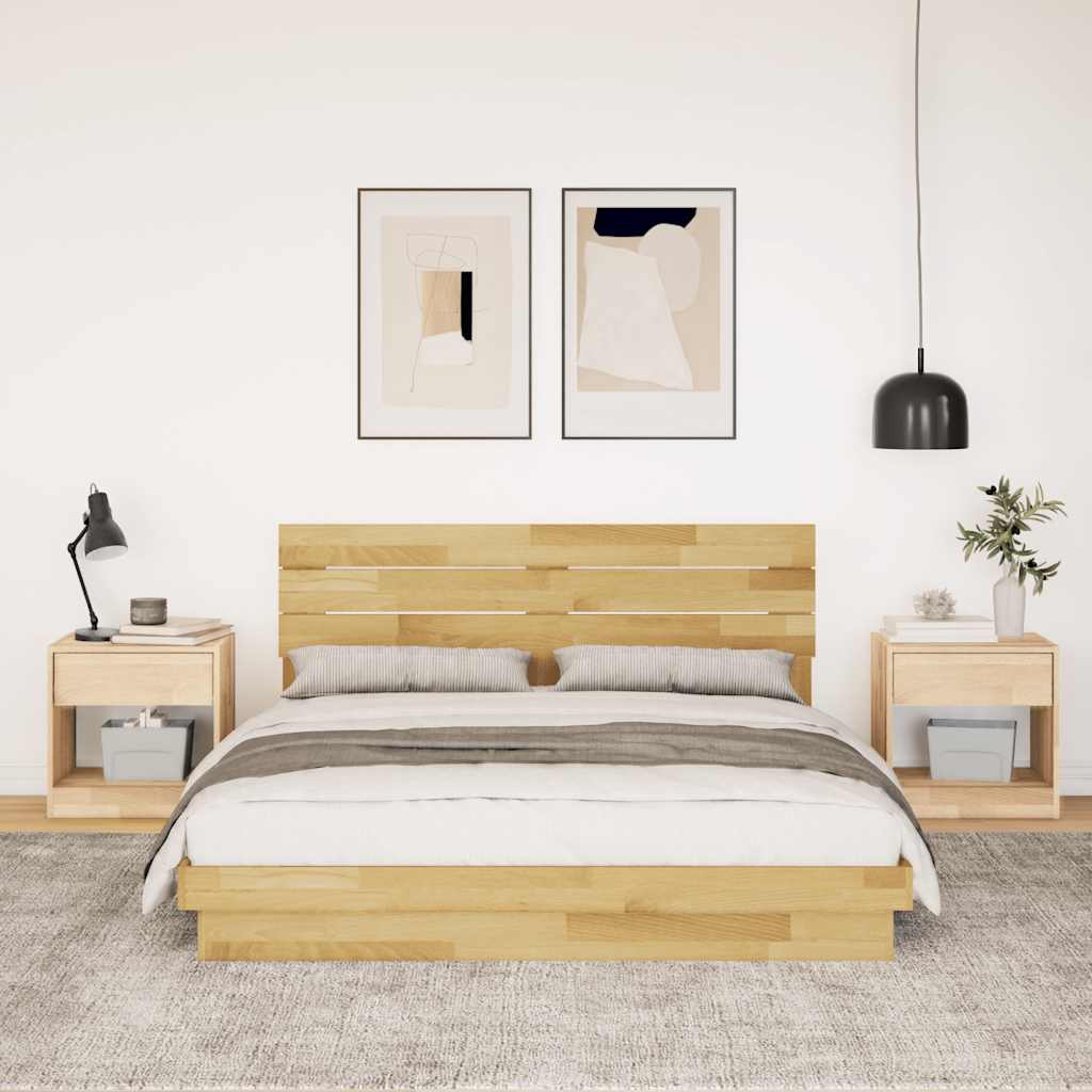 Bed Frame with Headboard without Mattress 135x190 cm Solid Wood Oak