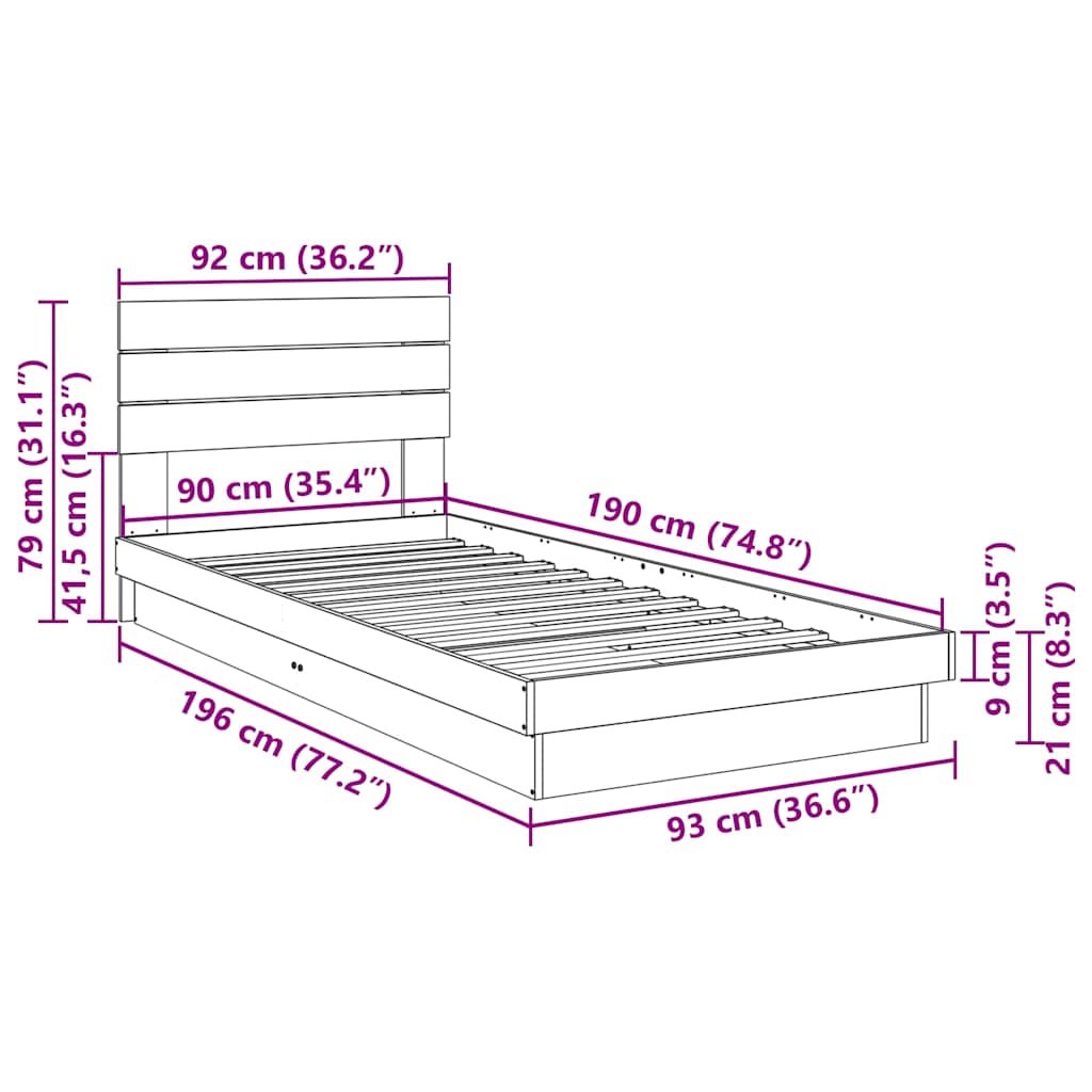 Bed Frame with Headboard without Mattress 90x190 cm Solid Wood Oak