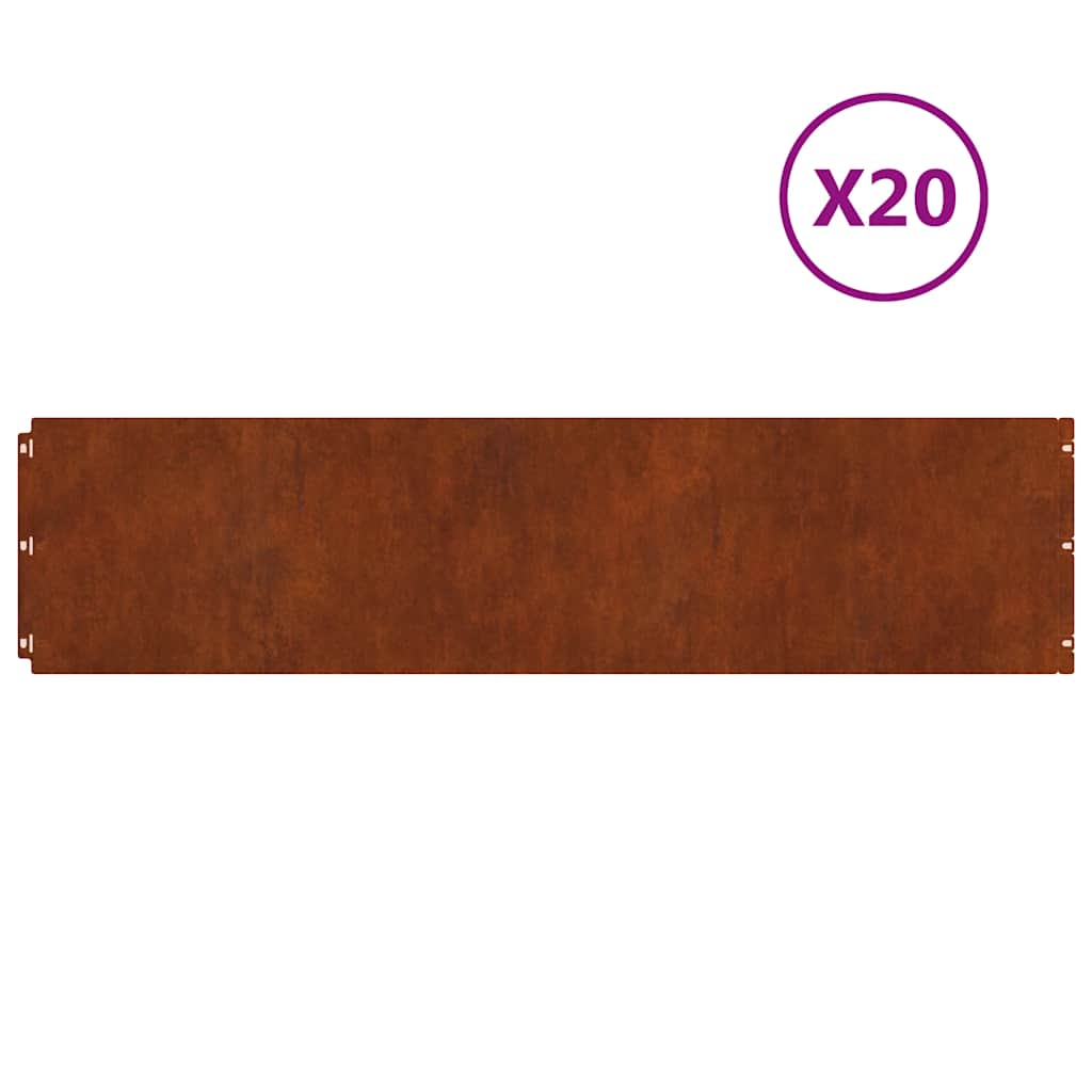 Lawn Edging 20 pcs 25 x 103 cm Weathering Steel Rusty