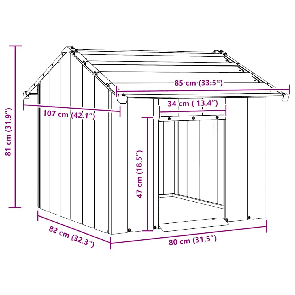 Dog House with Roof 85x107x81 cm Galvanised Steel