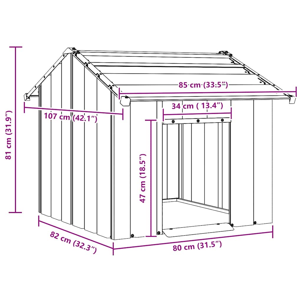 Dog House with Roof 85x107x81 cm Galvanised Steel