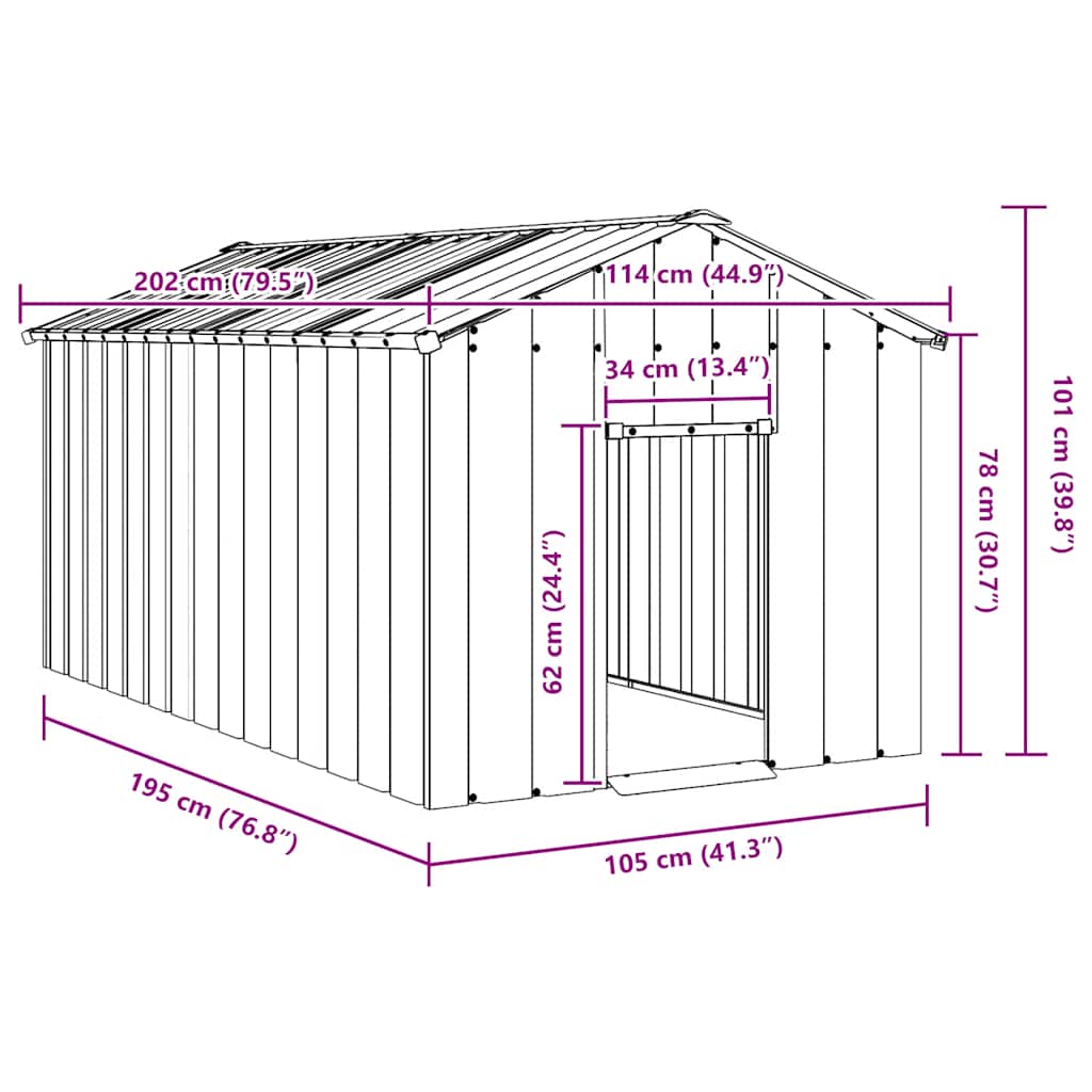 Dog House with Roof 114x202x101 cm Galvanised Steel