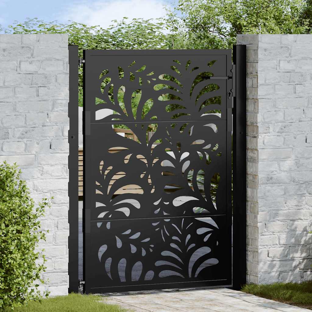Garden Gate Black 100x125 cm Steel Wave Design