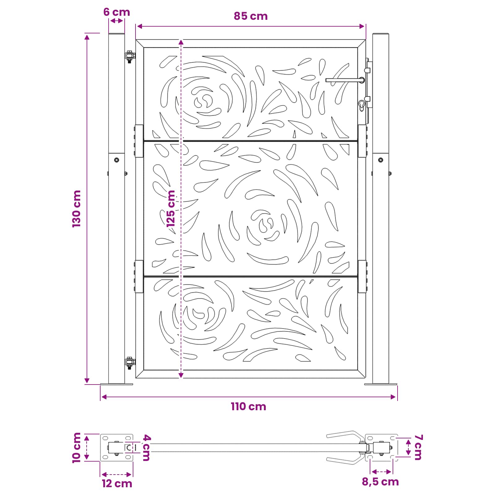 Garden Gate Black 100x125 cm Steel Flame Design