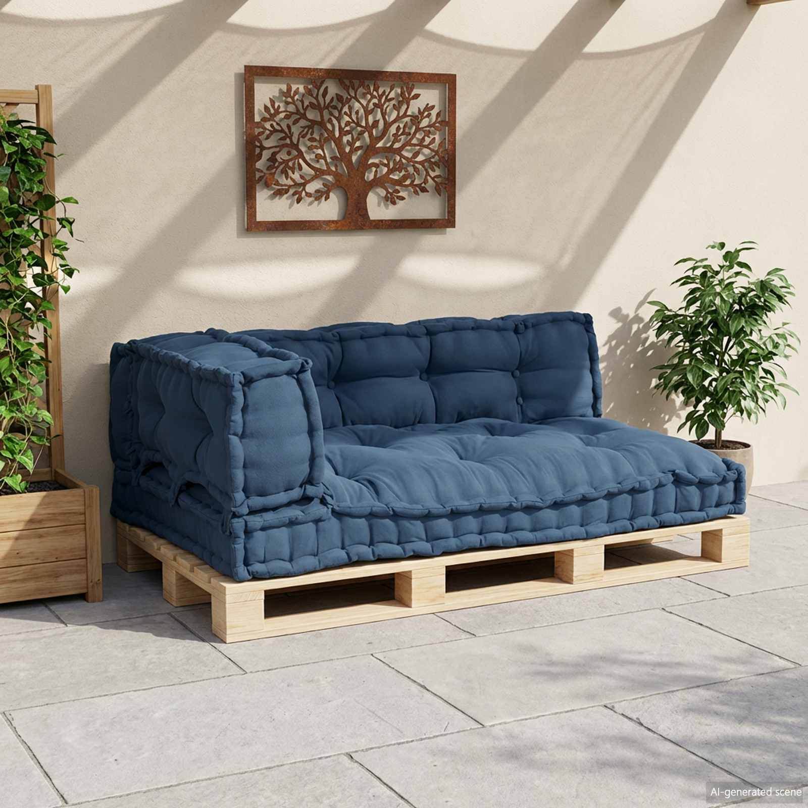 Pallet Sofa Cushion 3 pcs Indigo 120 x 80 x 38 cm Fabric