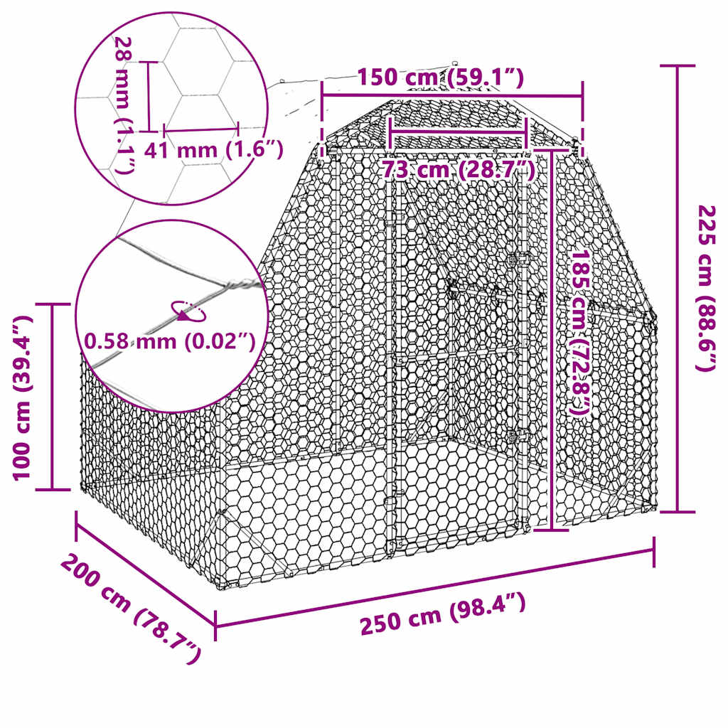 Chicken Run with Roof 2.5x2x2.25 m Galvanised Steel
