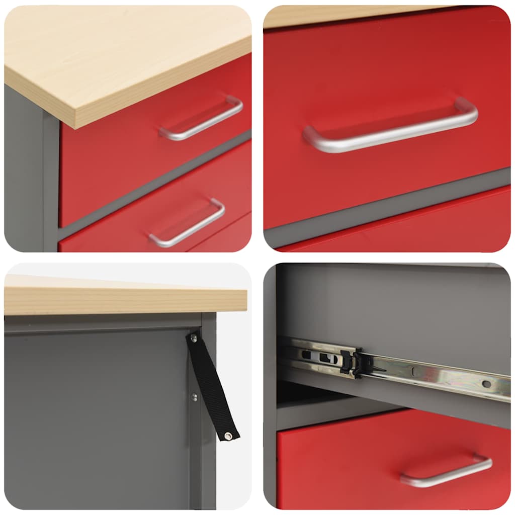 Work Bench with Drawer Red and Grey 50 x 55 x 85 cm
