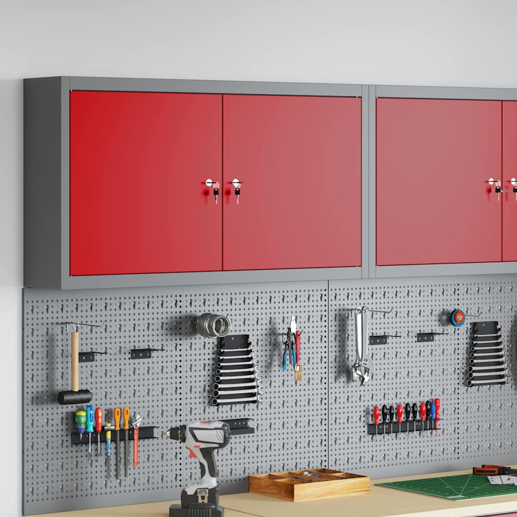 Tool Cabinet with Shelf Red and Grey 100 x 20 x 55 cm Steel