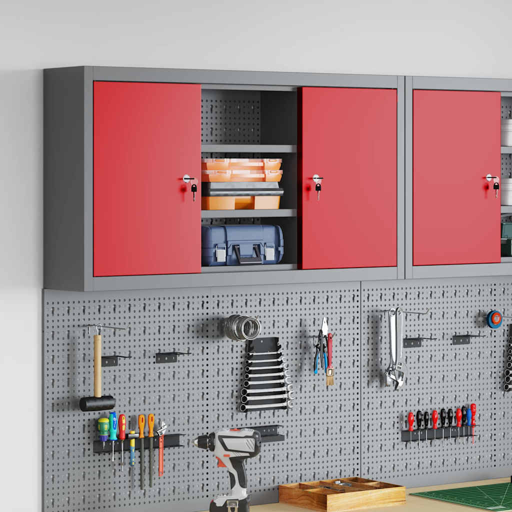 Tool Cabinet with Shelf Red and Grey 100 x 20 x 55 cm Steel