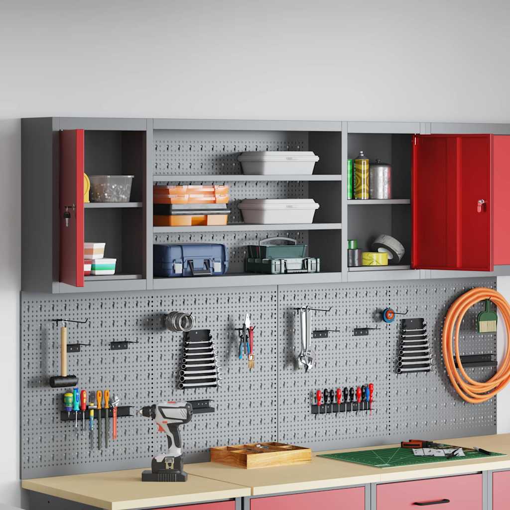 Tool Cabinet with Shelf Red and Grey 150 x 20 x 55 cm Steel