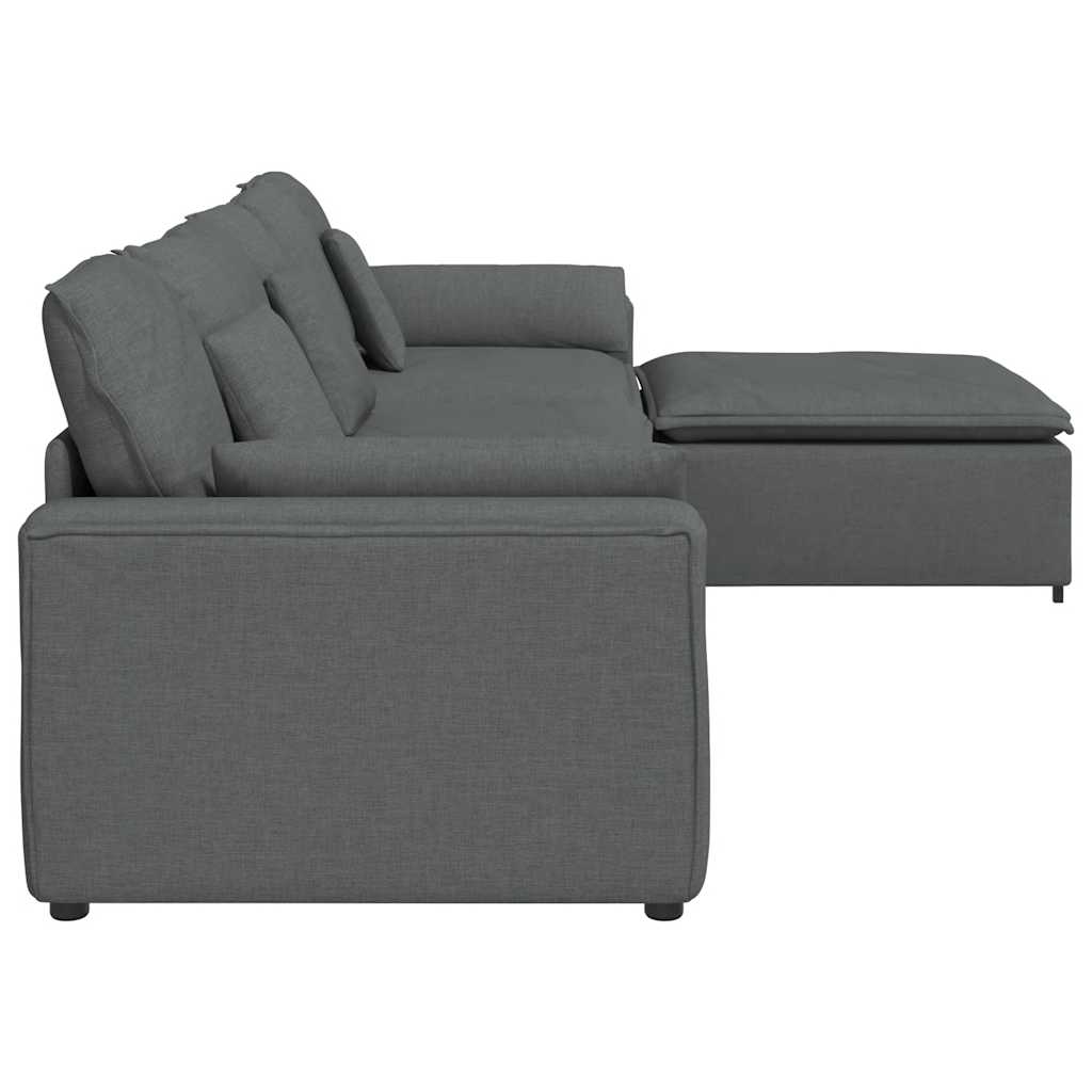 Modular Sofa with Footstool and Cushions Dark Grey