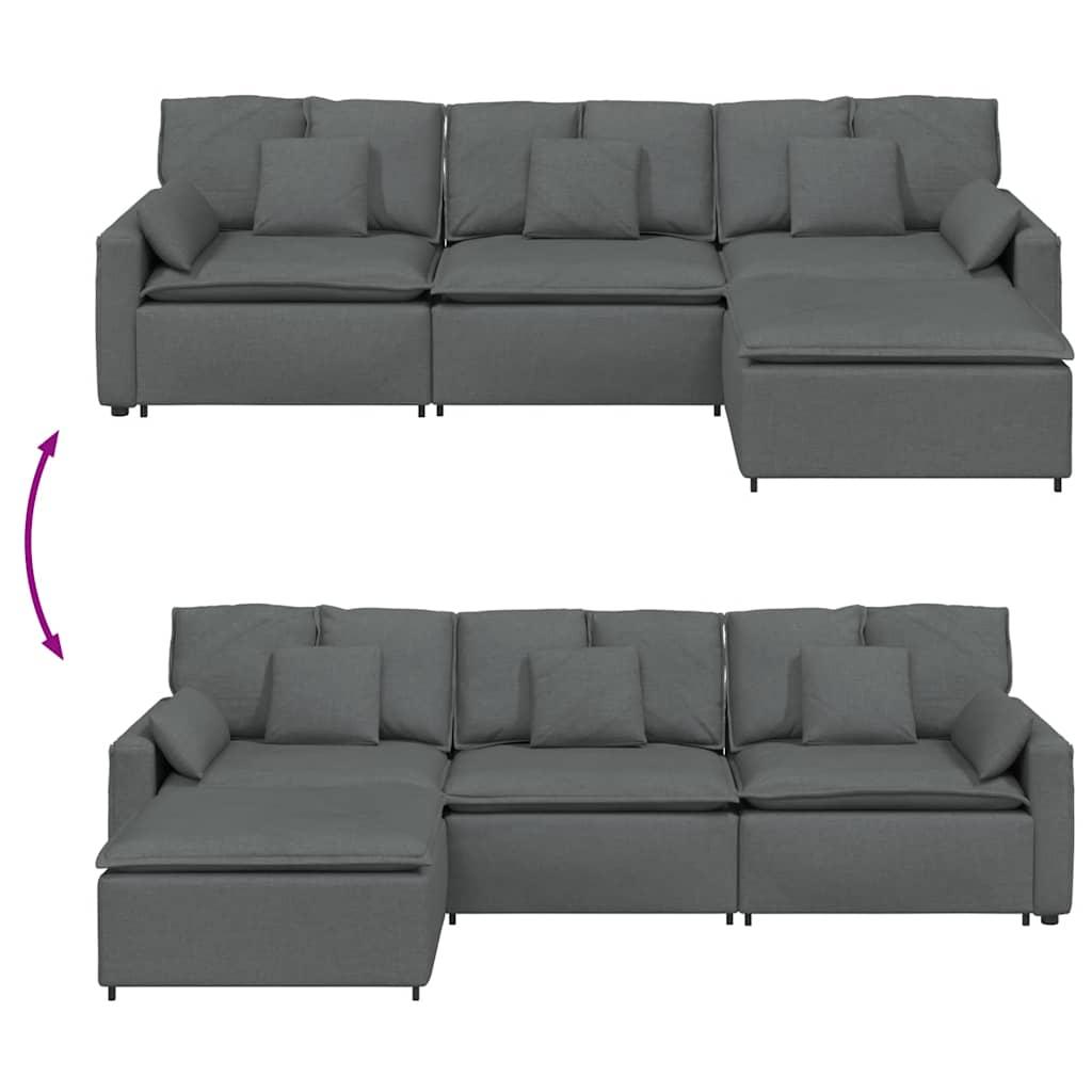Modular Sofa with Footstool and Cushions Dark Grey