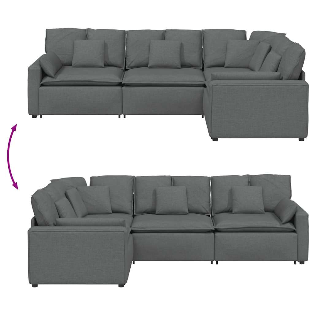 Modular Sofa with Cushions Fabric Dark Grey