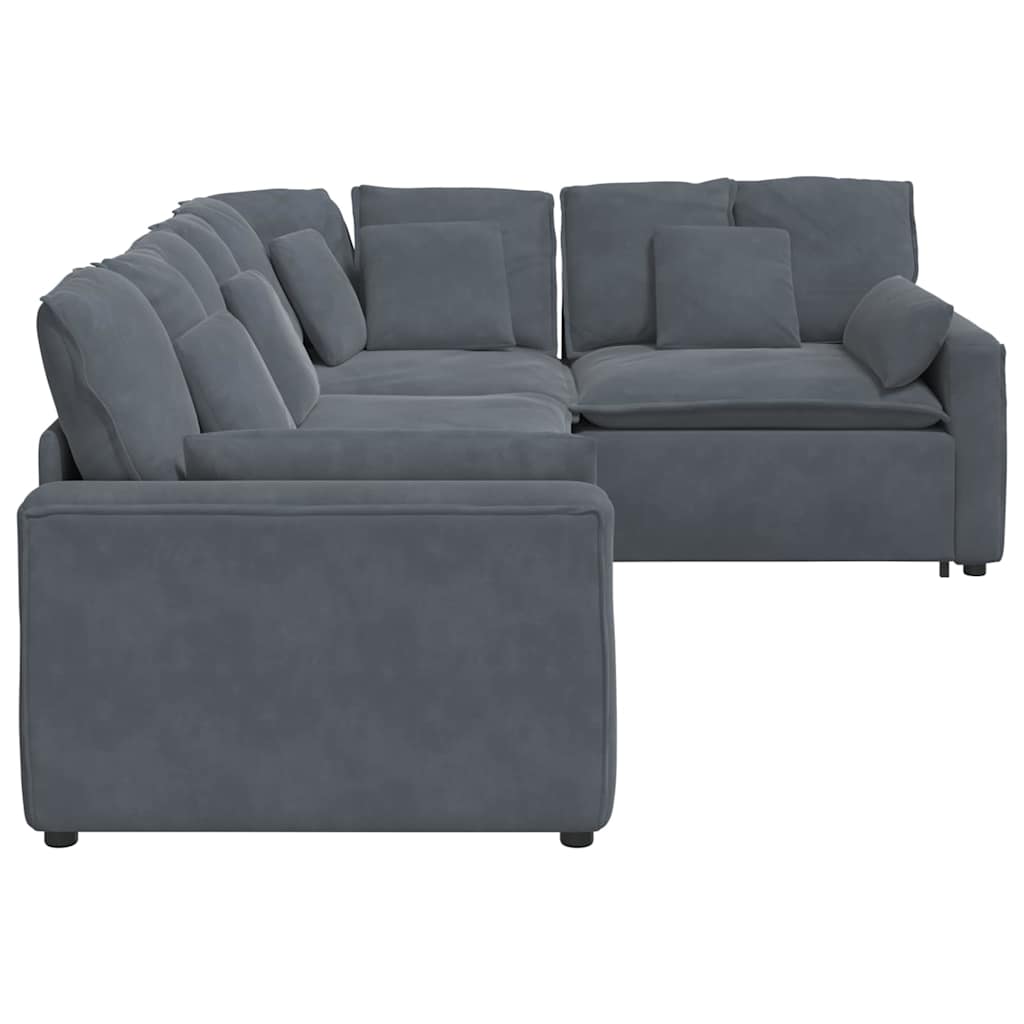 Modular Sofa with Cushions Velvet Dark Grey