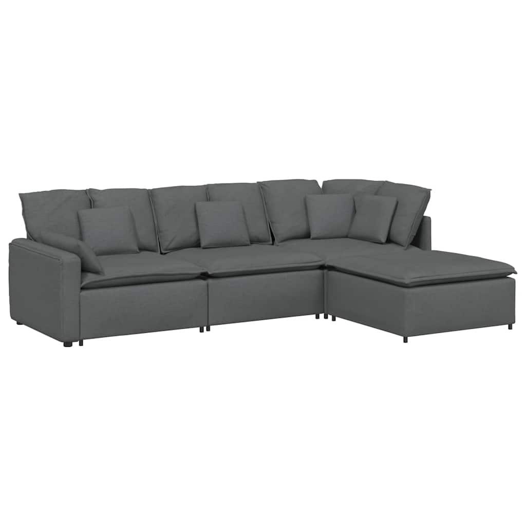Modular Sofa with Footstool&Cushions Fabric Dark Grey