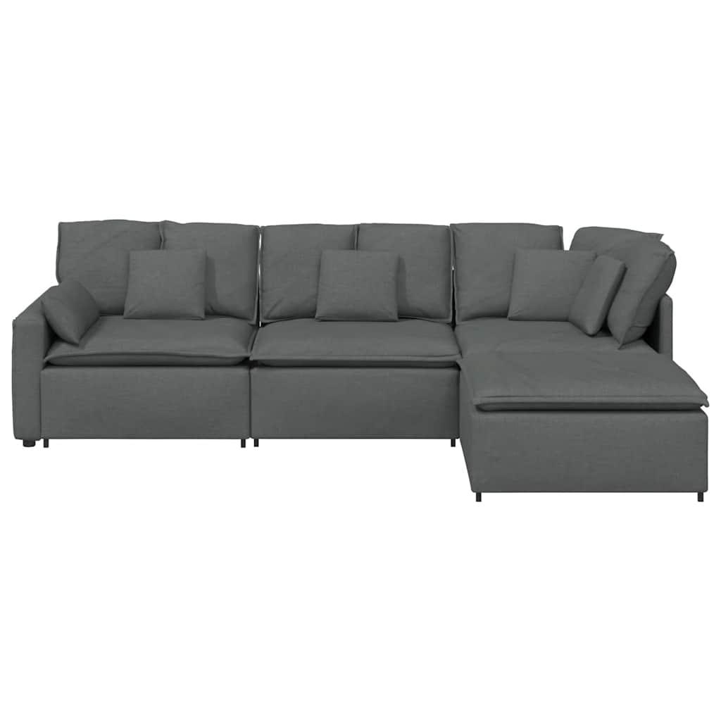 Modular Sofa with Footstool&Cushions Fabric Dark Grey