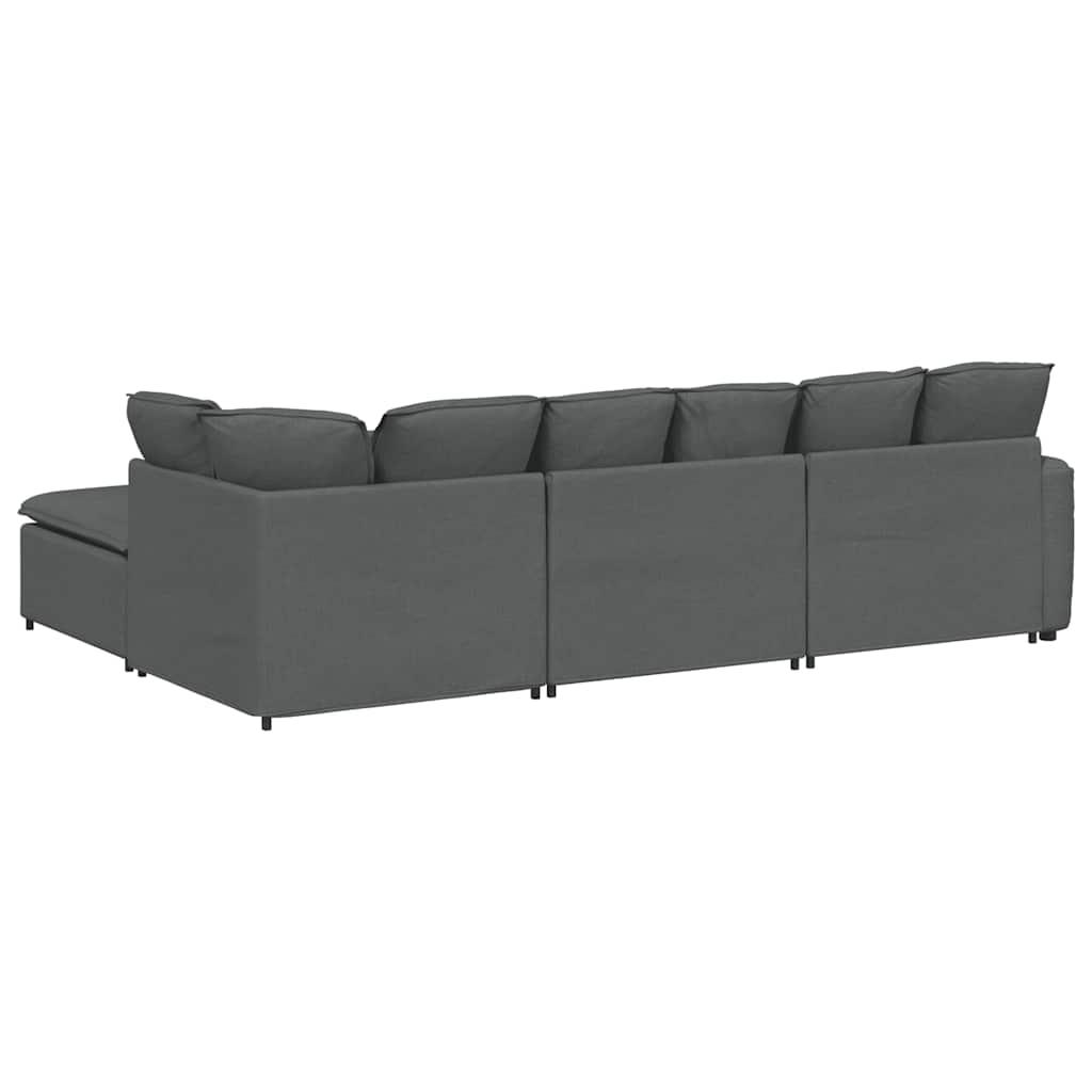 Modular Sofa with Footstool&Cushions Fabric Dark Grey