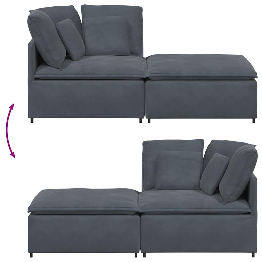 Modular Sofa with Footstool&Cushions Velvet Dark Grey
