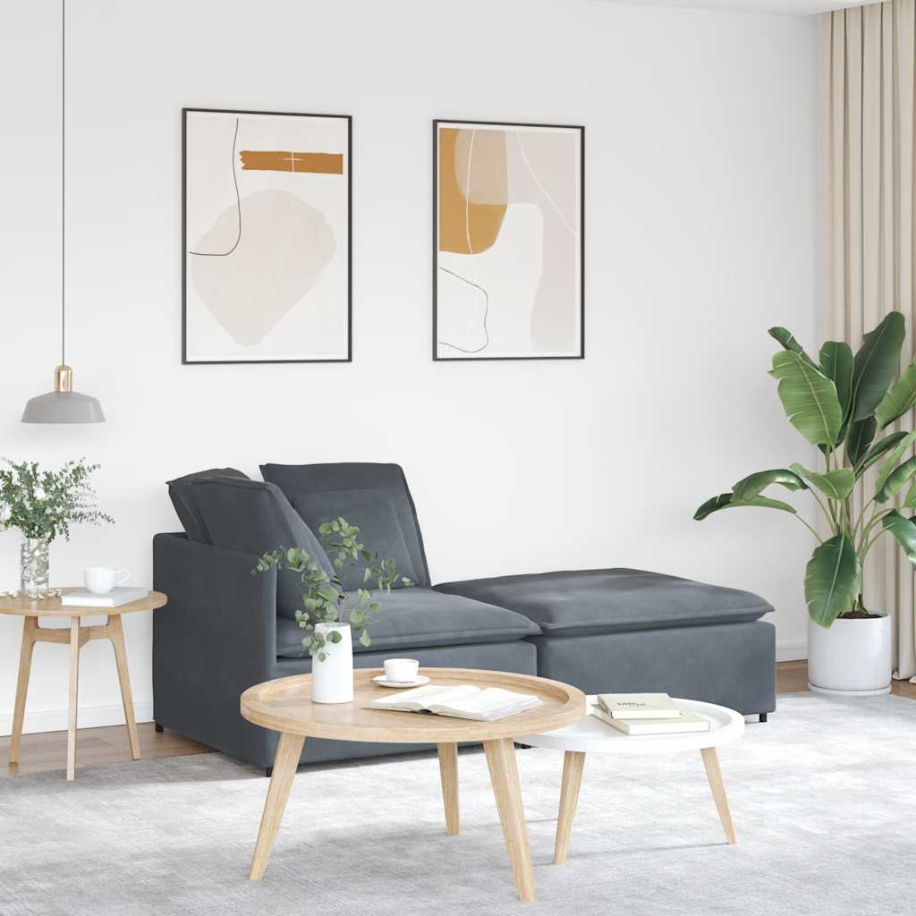 Modular Sofa with Footstool&amp;Cushions Velvet Dark Grey