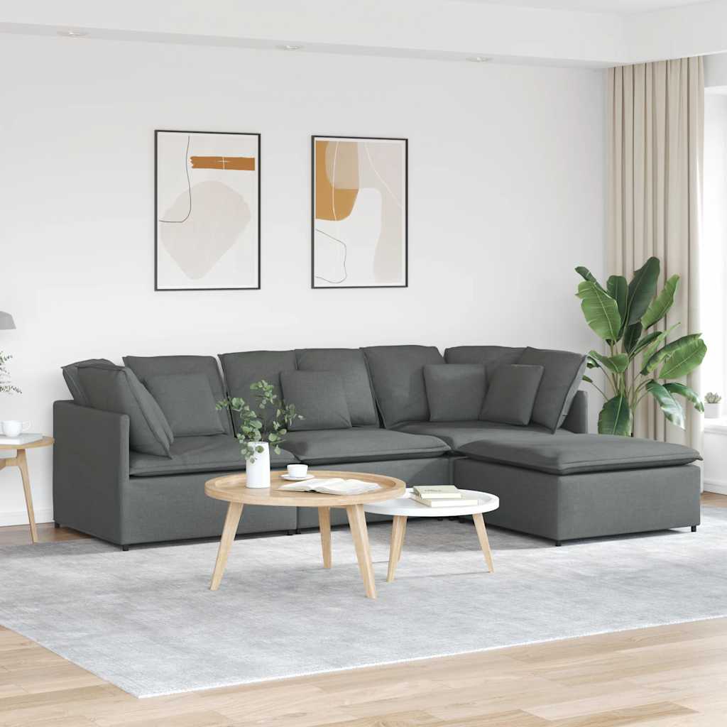 Modular Sofa with Footstool&amp;Cushions Fabric Dark Grey
