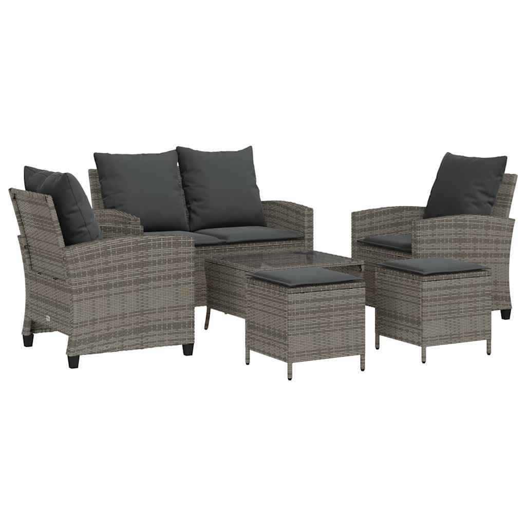6 Piece Garden Sofa Set with Cushions Grey Poly Rattan