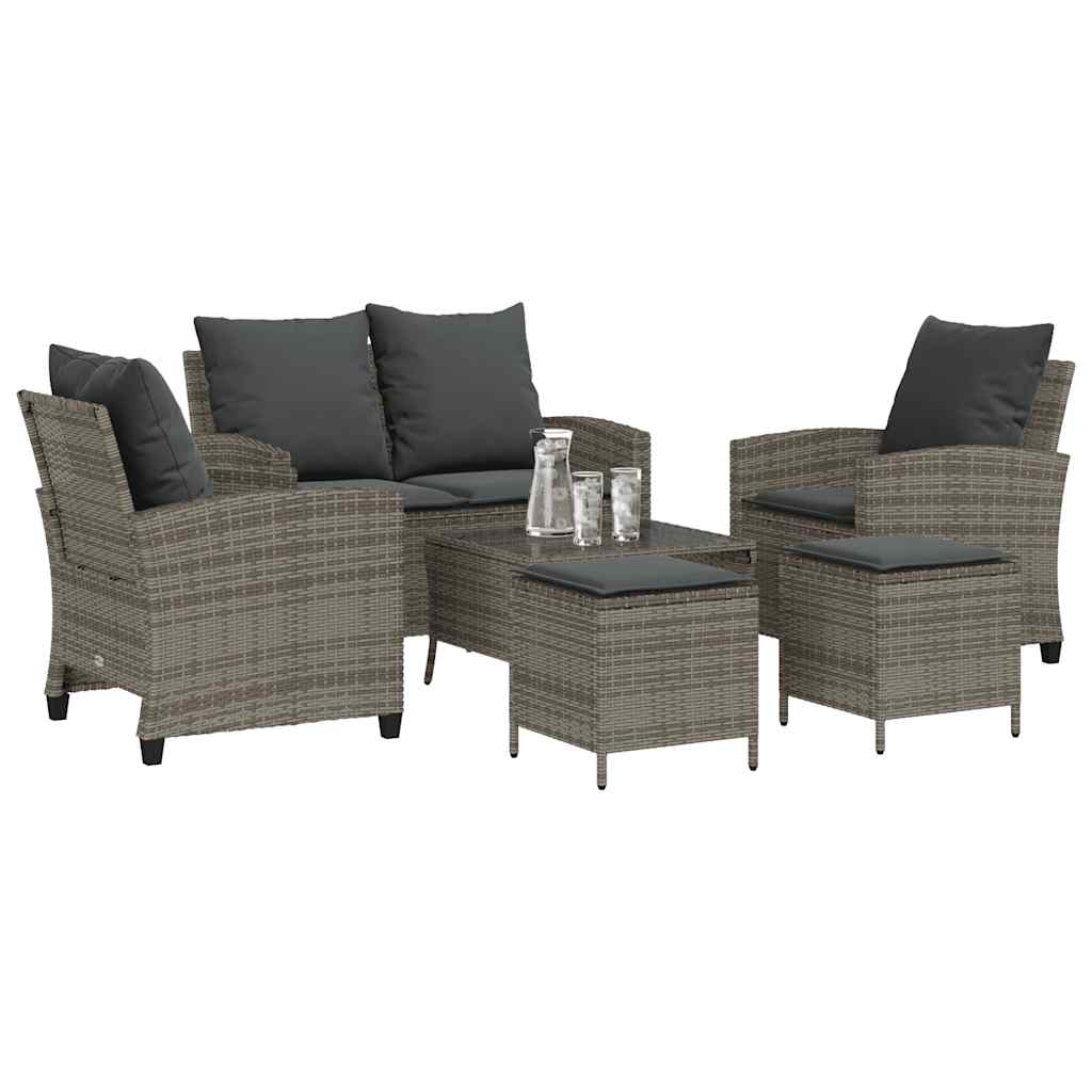 6 Piece Garden Sofa Set with Cushions Grey Poly Rattan