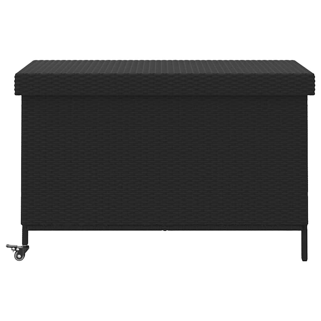 Garden Storage Box with Wheels Black 110x55x73 cm Poly Rattan