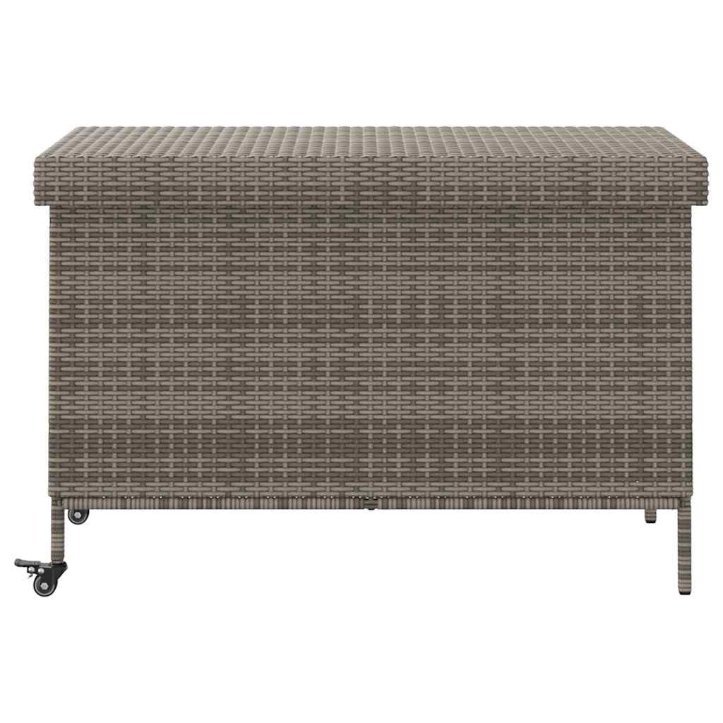 Garden Storage Box with Wheels Grey 110x55x73 cm Poly Rattan