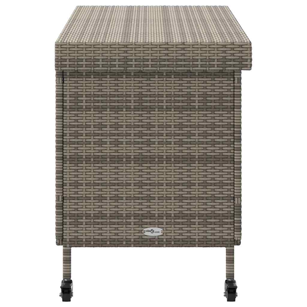 Garden Storage Box with Wheels Grey 110x55x73 cm Poly Rattan