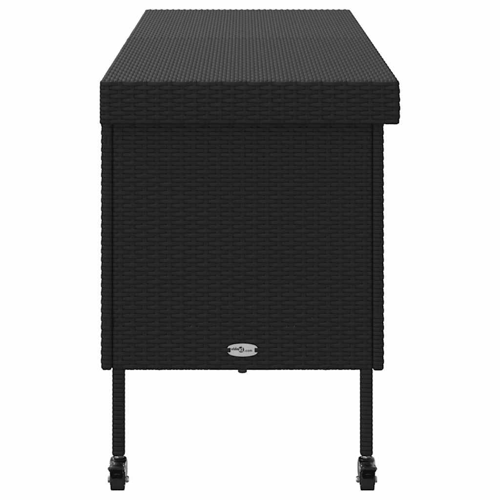 Garden Storage Box with Wheels Black 160x55x75 cm Poly Rattan