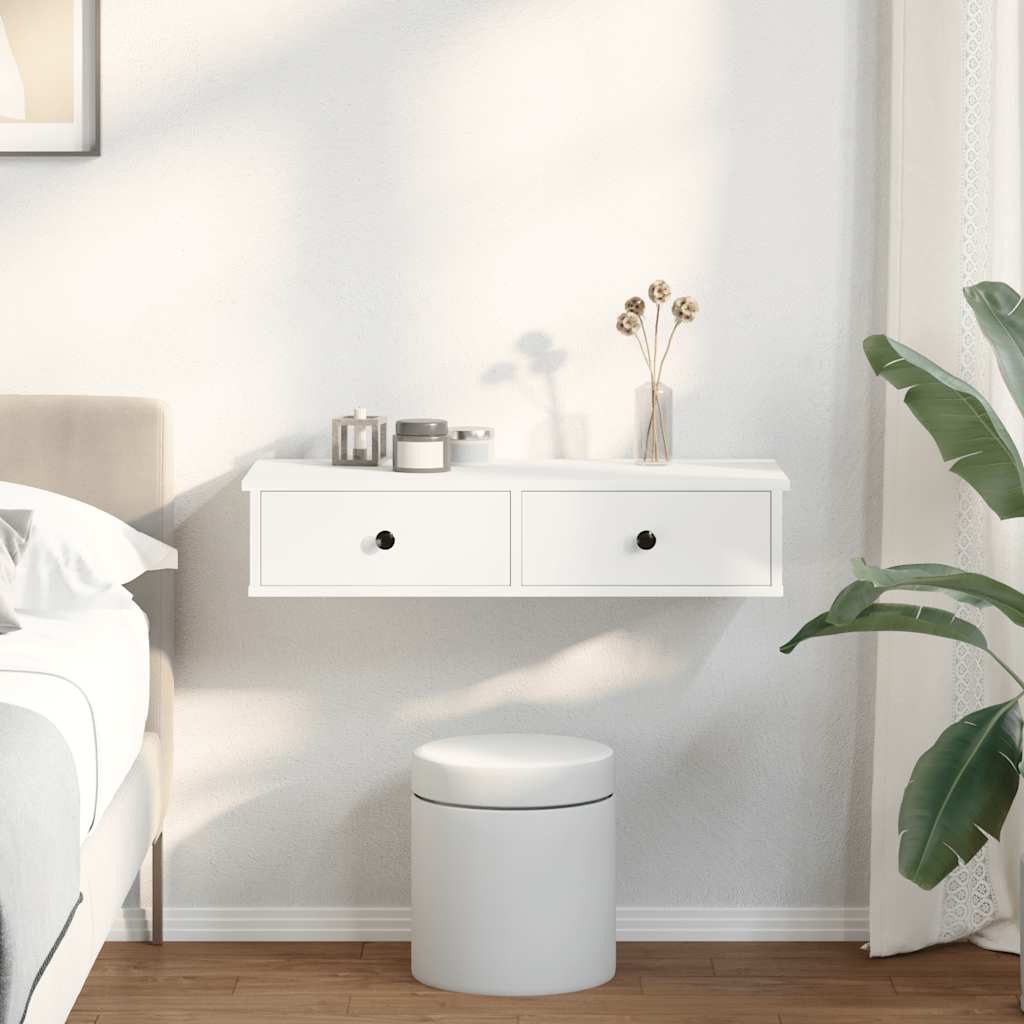 Wall Shelf with Drawers White 80x34x17 cm Engineered Wood